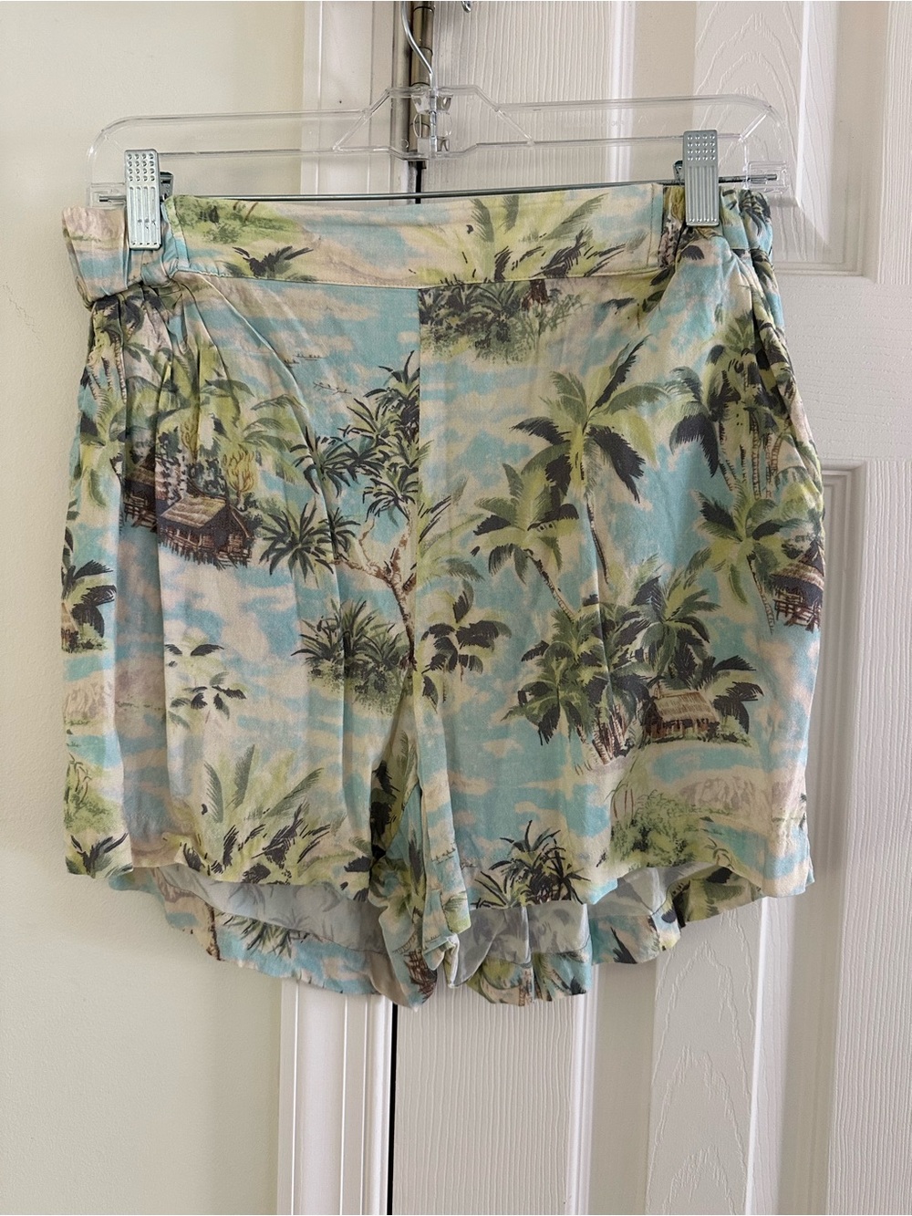 Faherty High-Waist Tropical Print Shorts — Blue & Green